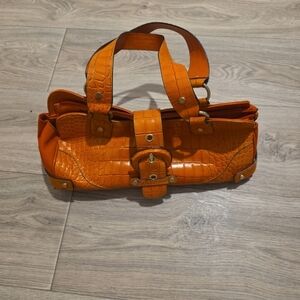 Orange Crocodile-Embossed Women's Bag